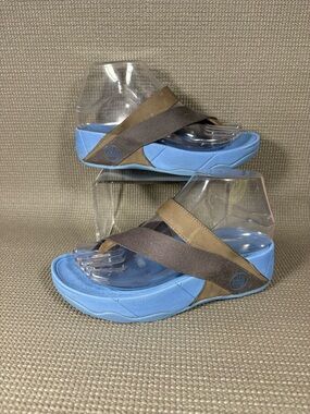 FitFlop Micro Wobbleboard 185-225 Women's Blue Gray Slides Thong Sandals Size 5
